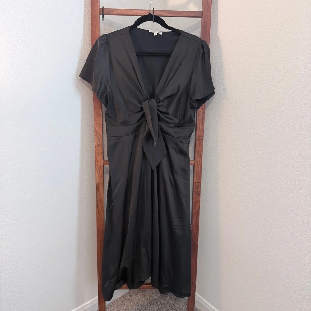 Baltic Born Poppy Black Satin Tie Front Midi Dress Size XL - Picture 1 of 7